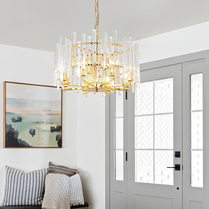 Gold Crystal Chandelier Modern Chandeliers 8 Lights Round Light Fixture Luxury Top K9 Hanging Lighting for Bedroom Dining Room Living Room Entryway Foyer