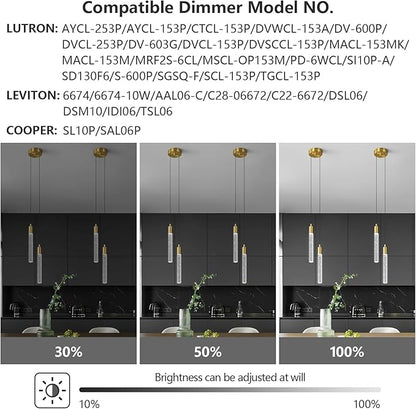 Modern Light Fixture Kitchen Island Pendant Light Dimmable LED Gold Pendant Lights Mini Crystal Pendant Lighting for Bedroom Dining Room Living Room（2-Light ）