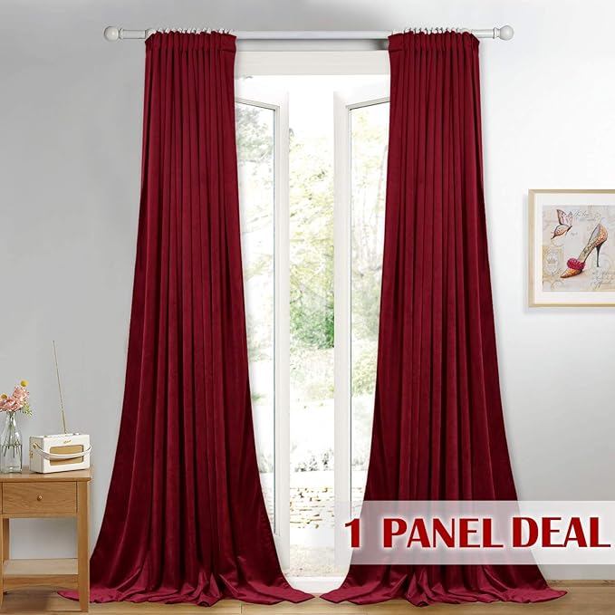 StangH Red Movie Room Curtains, 96 Inches Long Blackout Velvet Curtains, Luxury Draped Look Window Panels Christmas Decor with Back Tab for Theater/Store, W72 x L96 inches, 1 Panels