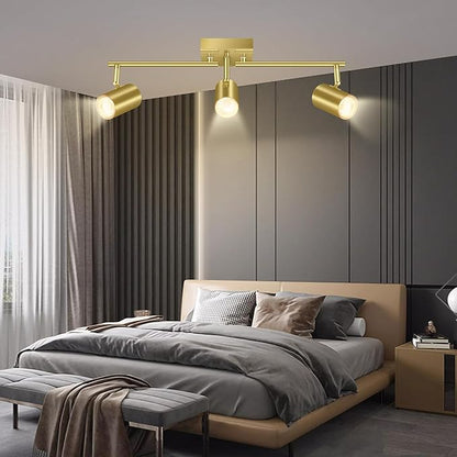 BoostArea 3 Light Track Lighting Fixtures Ceiling, Gold Kitchen Lighting Fixtures Ceiling, LED Track Lighting Kit, Rotatable Light Heads, Modern Track Lights for Kitchen/Living Room/Hallway, No Bulb