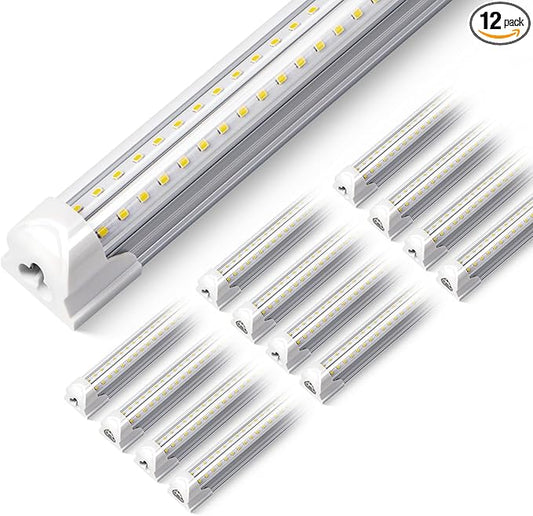 (12 Pack LED Shop Light 4FT, 40W 5200LM 5000K (Super Bright White), T8 LED Tube Light, Clear Cover, 270 Degree Lighting for Garage Warehouse Workshop Basement