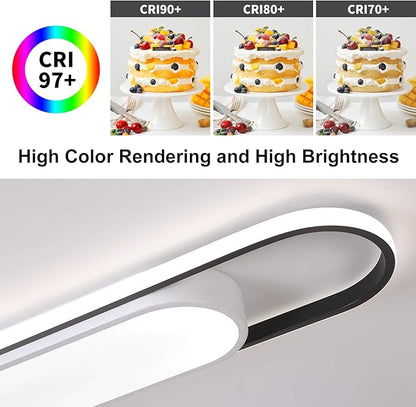 Dimmable LED Ceiling Light Modern Linear LED Ceiling Lamp 36.2" Smart Semi Flush Mount Wraparound Shape Lighting Fixture with Remote Control for Kitchen Dining Room & Laundry (50W)