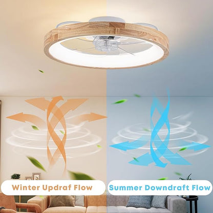 Fszdorj 20'' Ceiling Fan with Light, Upgraded Low Profile Fan, Flush Mount Ceiling Fan, 6 Speeds, Dimmable LED, App & Remote Control, Quiet DC Motor, for Bedroom, Living Room, F126 (20 INCH)