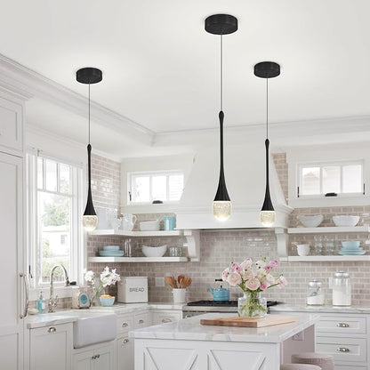 ykolupty Modern Pendant Lights for Kitchen lsland LED Dimmable Raindrop Chandelier Crystal Ceiling Pendant Lighting for Dining Room Hallway Bar Living Room (3 Pack)
