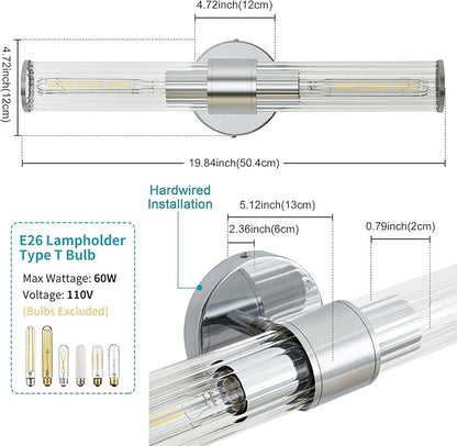 Chrome Bathroom Vanity Light, Wall Sconce Threaded Glass 1 Pack, Modern Wall Light for Bathroom, Living Room, Hallway, Kitchen - UL Certification (Bulb Not Included)