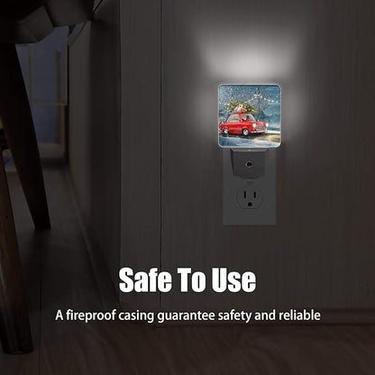 Retro Red Car Night Light, Christmas Tree Plug into Wall with Dusk to Dawn Light Sensors, Warm Nightlights for Bedroom,Bathroom, Hallway, Kitchen,Gifts Ideal for Boys Girls Women Men