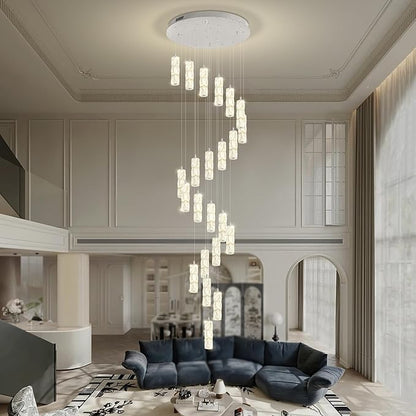 ykolupty H150in Modern Crystal Chandelier LED Dimmable Stairwell Chandelier High Ceiling Pendant Light for Stairs Entryway Living Room