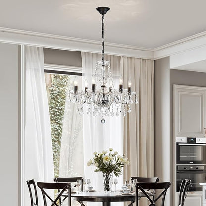 Crystal Chandelier Light Fixture, Modern K9 Crystal Chandelier for Dining Room, Black Ceiling Hanging Pendant Light Fixture for Living Room, Entryway, Bedroom, Hallway, Kitchen Island