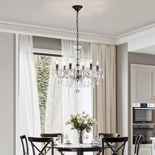 Crystal Chandelier Light Fixture, Modern K9 Crystal Chandelier for Dining Room, Black Ceiling Hanging Pendant Light Fixture for Living Room, Entryway, Bedroom, Hallway, Kitchen Island