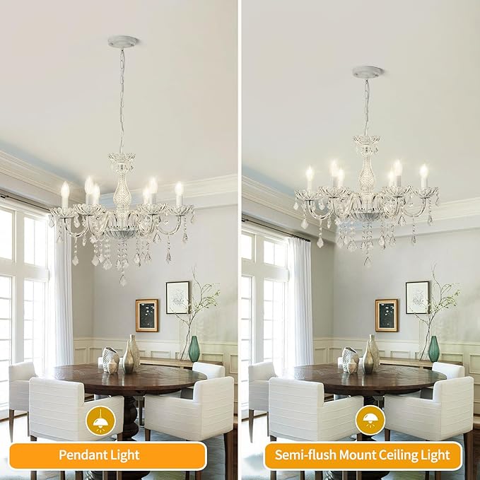 6 Lights K9 Crystal Chandelier Hanging Pendant Light Fixture, Modern Chrome Chandeliers for Dining Rooms ﻿Bedroom Kitchen Island Farmhouse