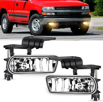 Nilight Fog Light Assembly Compatible with 1999 2000 2001 2002 Chevy Silverado 1500 2500 2001-2002 3500 2000-2006 Suburban Tahoe Clear Lens
