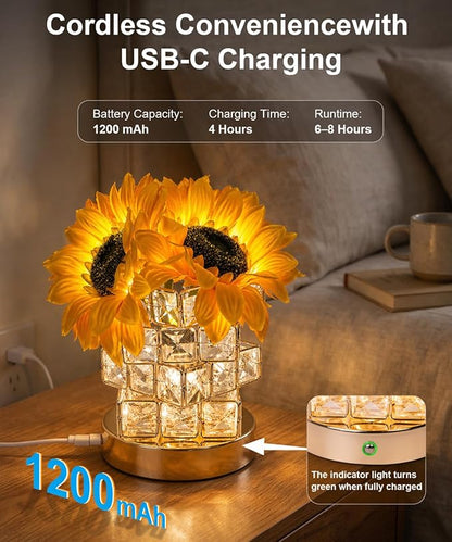 Fussion Sunflower Lamp, Mothers Day Gifts for Women, Rechargeable Flowers Night Light, Cordless Decorative Table Lamp with 3 Color Temperatures, Birthday Gifts for Grandma Girlfriend, Bedroom Decor