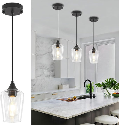 3-Pack Pendant Lights Kitchen Island Modern Glass Pendant Lighting Over Island Kitchen Hanging Light Fixtures Adjustable Hallway Pendant Lights for Bathroom Dining Room Entryway