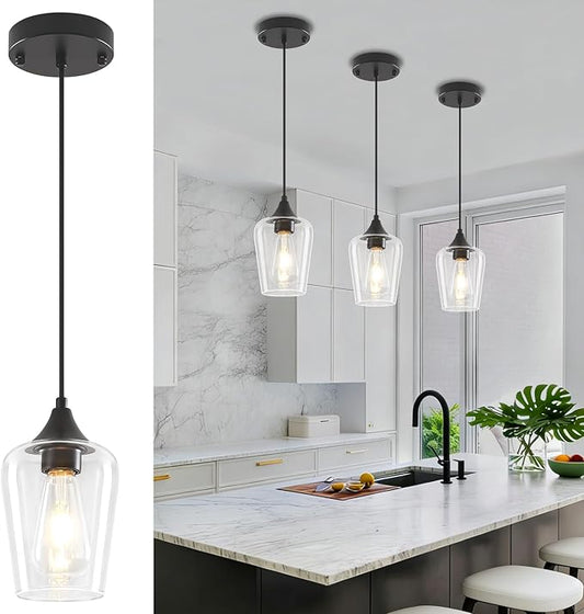 3-Pack Pendant Lights Kitchen Island Modern Glass Pendant Lighting Over Island Kitchen Hanging Light Fixtures Adjustable Hallway Pendant Lights for Bathroom Dining Room Entryway