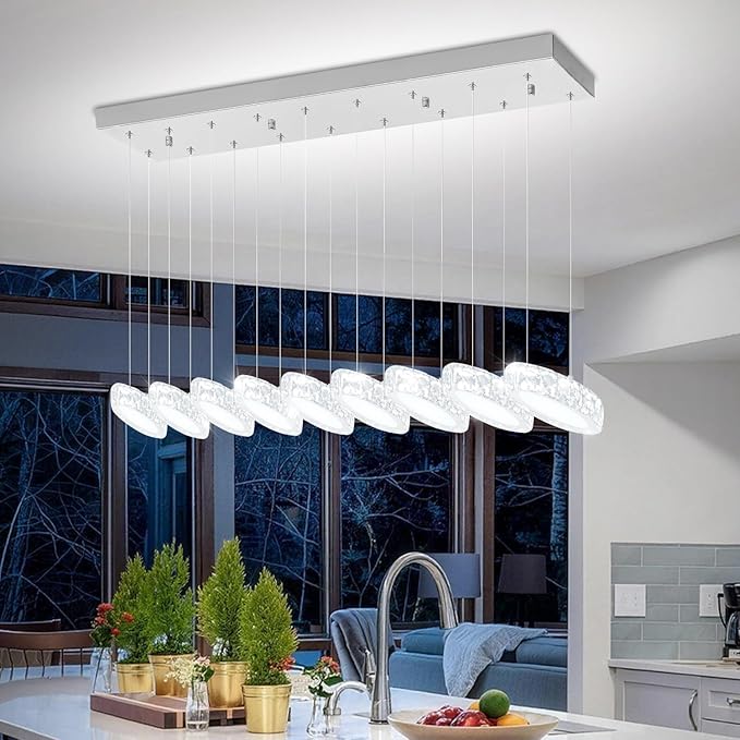 Rectangular Crystal Chandelier for Dining Room Pendant Chandelier for Kitchen Modern Linear Crystal Chandeliers Over Table Silver 9 Lights