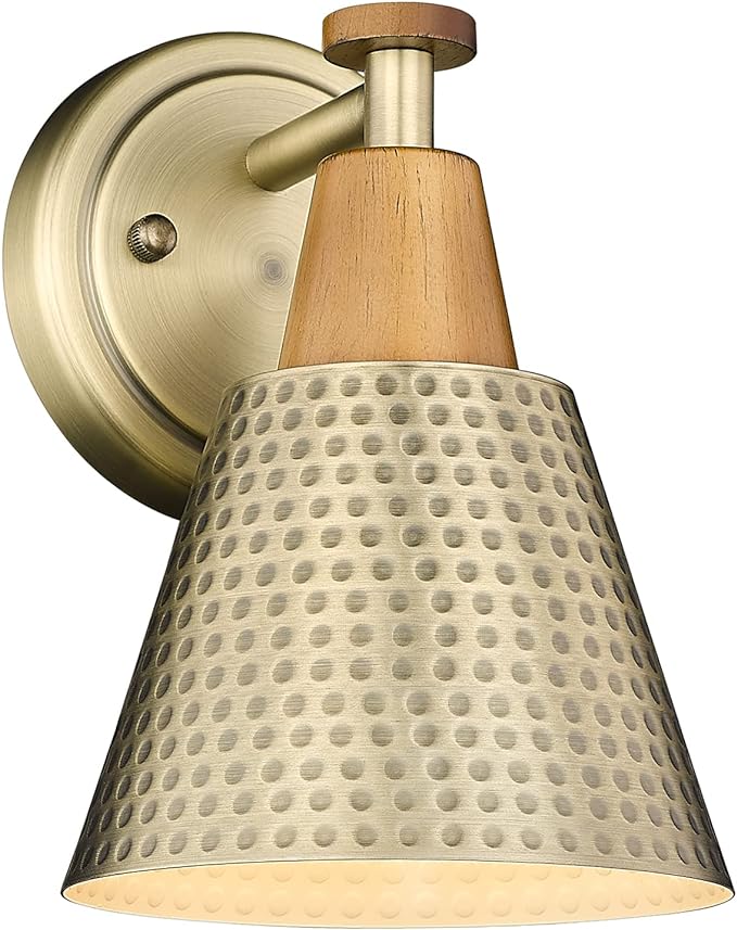 FEMILA 1-Light Vintage Wall Sconces, Antique Brass Industrial Sconces Wall Lighting, Single Bathroom Vanity Light Fixtures Wall Mount Lamp, Hammered Metal Shade,4FG59B BG