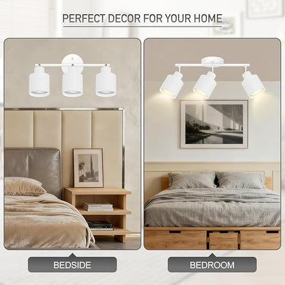 3-Light Led Track Lighting,White Ceiling Lighting Fixtures,Wall Sconces Ceiling Spotlight with Foldable Light Arms for Kitchen, Closet, Bedroom,GU10 Socket, Bulbs Not Included
