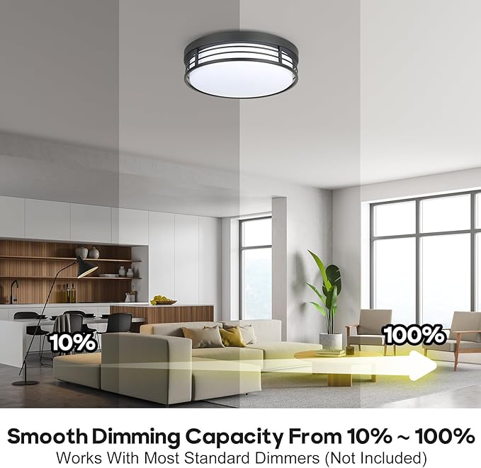 WISBEAM 13 Inch LED Ceiling Lighting Fixture, 23W Black Flush Mount Ceiling Light with 5CCT(2700K/3000K/3500K/4000K/5000K), Dimmable LED Light Ceiling Mount for Kitchen Bathroom Hallway, 2 Packs