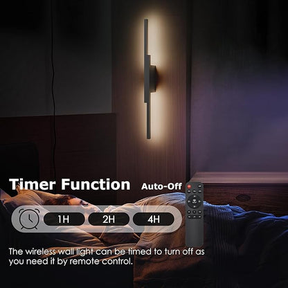 Aipsun Black Wall Sconces Set of Two Battery Operated Wall Sconces 3000K-6000K Dimmable LED Wireless Wall Lights for Living Room,Bedroom,10,000mAh,23.6Inch (2 Pack)