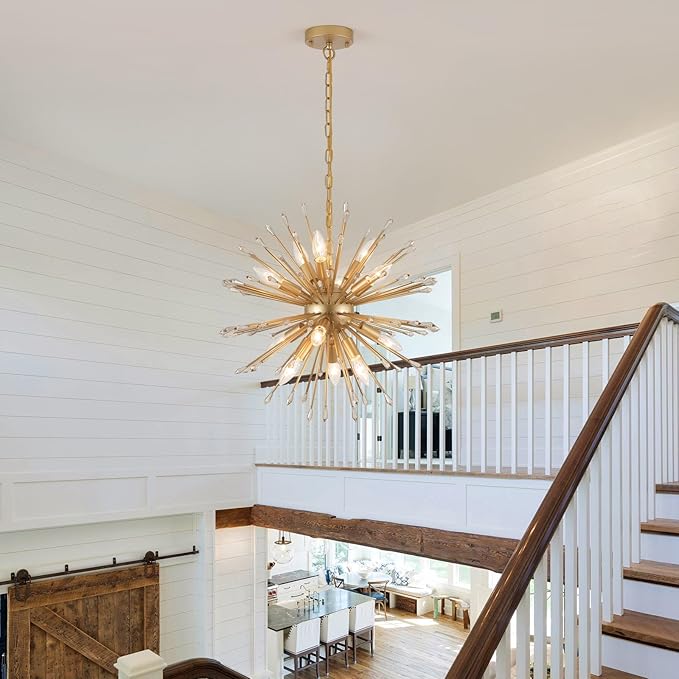 MEIXISUE Modern Sputnik Chandelier,Gold Firework Pendant Light 12-Light Dining Room Chandeliers Hanging Light Fixture for Kitchen Foyer Living Room Entryway UL Listed