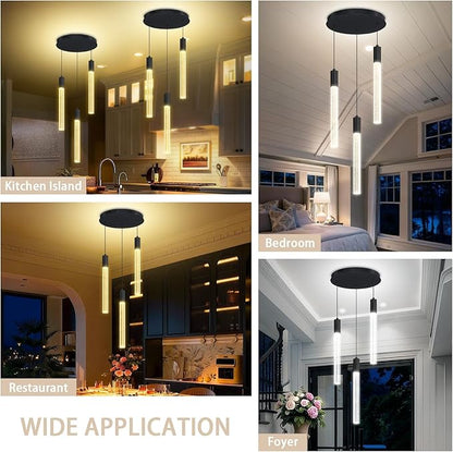 3-Lights Pendant Lights Modern LED Kitchen Island Chandelier Remote Dimmable Bubble Crystal Pendant Light Black Corner Fixture for Dining Room Living Room Foyer
