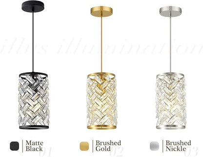 Gold Crystal Pendant Lights Kitchen Island, Modern Mini Chandelier, Adjustable Hanging Ceiling Light Fixture for Kitchen Dining Room Bedroom Foyer Bar (Gold, 1 Pack)