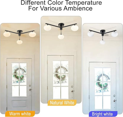 3-Light Mid Century Modern Ceiling Light 22.5" Black Semi Flush Mount Ceiling Light with Milk Glass Shade for Bedroom, Entryway, Hallway, Kitchen lsland, Dining Room & Living Room