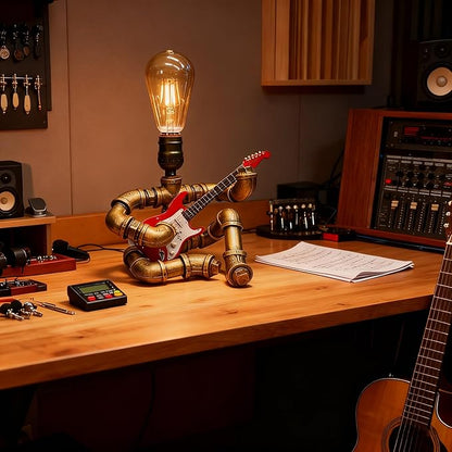 Cool Lamps - Cool Industrial Guitar Lamp, Vintage Table Lamp, Ideal Music Gift for Men & Guitar Lovers