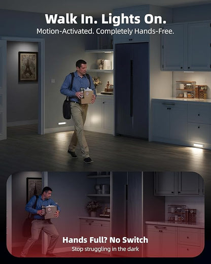 8inch Under Cabinet Lighting Wireless, 3-Pack Rechargeable Battery Motion Sensor Light Indoor, LED Closet Lights USB Charging, 3 Color Dimmable Under Cabinet Lights for Kitchen, Cabinet, Wardrobe.