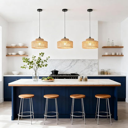 Rattan Pendant Light ,12.6 Inch Boho Kitchen Island light Fixtures,Handmade Woven Hanging Lamp,Wicker Small Chandelier,Coastal Hanging Lights for Bedroom Kitchen Living Room Restaurant Hallway Foyer