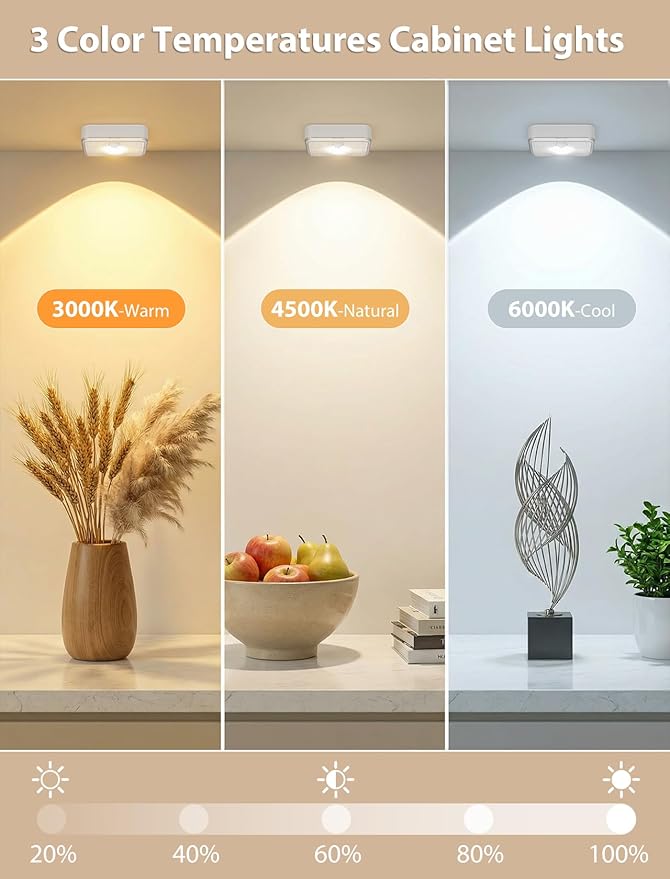 GBEAST 3 Pack Under Cabinet Lighting, Rechargeable Motion Sensor Puck Lights with Remote Control, 3 Color Temps & 9 RGB Colors, Magnetic Stick on Dimmable LED Closet Light for Kitchen Shelf Bedroom