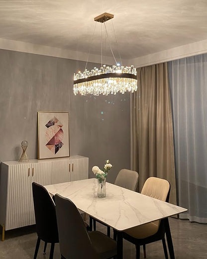 Siljoy 16-Light Rectangular Gold Crystal Chandelier for Dining Room, Modern 2-Tiers K9 Crystal Raindrop Chandelier, Luxury Crystal Pendant Ceiling Light for Living Room Kitchen Island, L35.4''