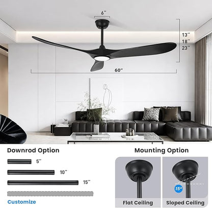 heimo 60 Inch Black Ceiling Fan with Light and Remote, Wood Outdoor Ceiling Fans with Lights Dimmable for Bedroom Living Dining Room Patios Garage Gazebo Farmhouse Big Dc Reversible Fan