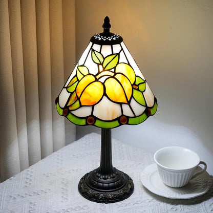 Tiffany Style 8 Inch Apricot Stained Glass Table Lamp,Handmade Accent Lamp with Resin Base Retro Night Light for Bedroom, Office Living Room,Restaurant Farmhouse Decor Ambient Lighting
