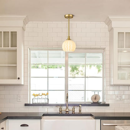 Brushed Gold Pendant Lights Kitchen Island 2 Pack, 7.3" Modern Pendant Light Fixtures with Frosted Milk Glass Shade, Globe Hanging Lighting for Kitchen Sink Bathroom Hallway, E26 Base
