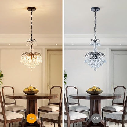 WUZUPS Crystal Chandelier Pendant Flushmount Ceiling Light Modern Lighting Fixture for Bedroom Hallway Bar Kitchen Bathroom, H 14.4" x W 11.8", Black, E12 Base