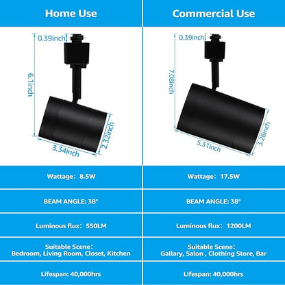 LEONLITE Retail Pro Series 17.5W LED H Track Lighting Heads, ETL Listed, Commercial Dimmable H Track Light Heads for Store Shop Restaurants, CRI90 Track Lighting, 3000K, Matte Black, Pack of 4