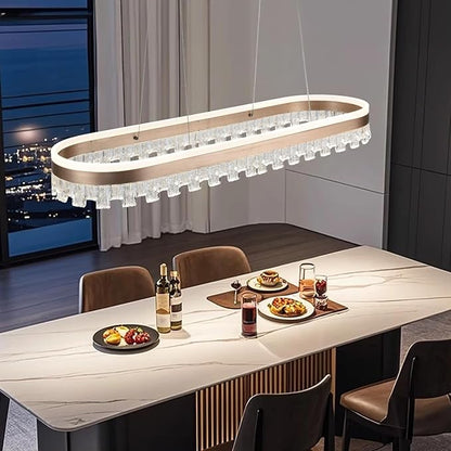 Modern Chandelier for Dining Room,Gold Led Crystal Chandelier Light Fixture Dimmable Pendant Light for Kitchen Island Lighting 3000K-6500K with Remote