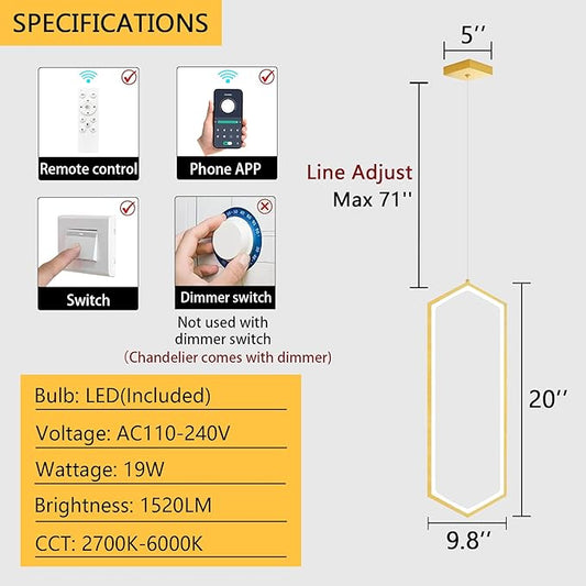 Ring Dimmable Pendant Lighting Adjust LED Mini Chandelier Ceiling Light Fixtures for Kitchen Island Dining Room Living Room Bedroom Hallway Gold