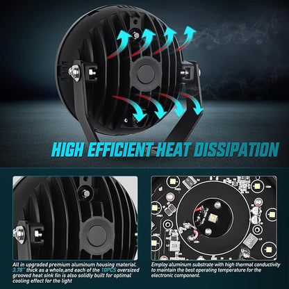 Nilight 7 Inch LED Offroad Driving Lights with DRL 2 PCS 100 W Round Hyper Spot Beam Offroad Light w/ 12 AWG DT Connector Wiring Harness Kit for Jeep Truck ATV UTV SUV