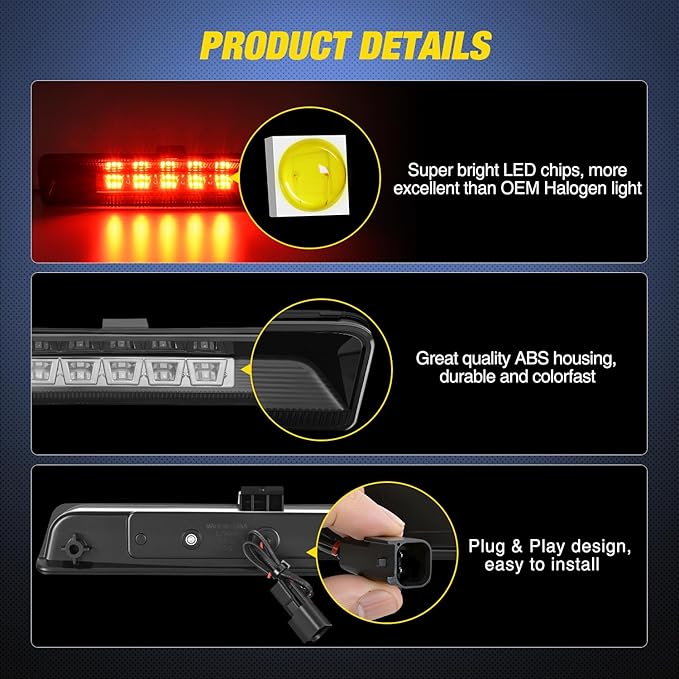 Nilight Third Brake Light Tail High Mount 3rd Stop Lights Smoked Lens Compatible with Ford Explorer U502 2011 2012 2013 2014 2015 Van SUV Rear Center Cab Lamp