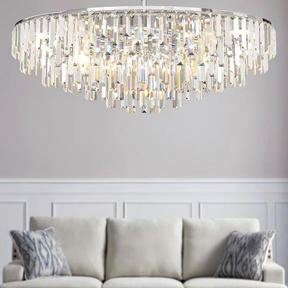Modern Chrome Crystal Chandelier, 17 Lights 7-Tier Round Luxury Top K9 Crystal Chandeliers Large Ceiling Pendant Light Fixture for Dining Room Living Room Bedroom Foyer