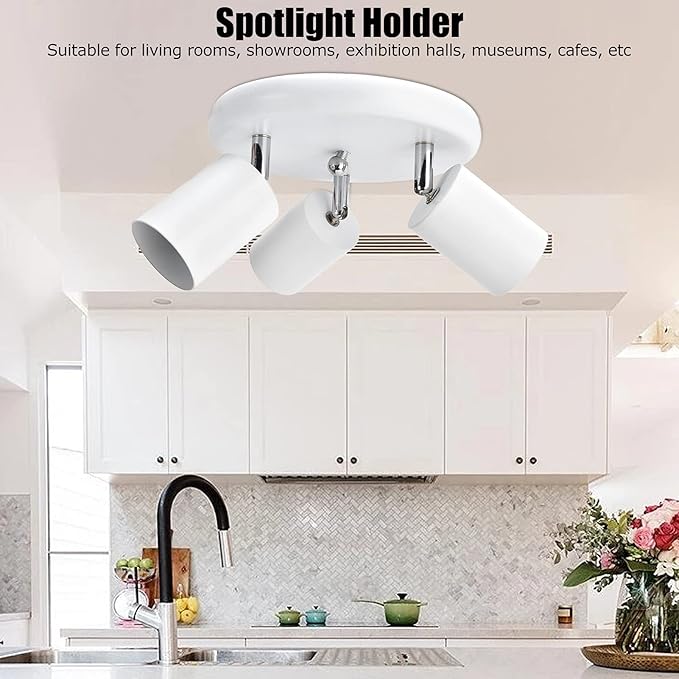 Spotlight Fixture, Adjustable Flexible Rotation Lamp Holder for Showrooms for Living Rooms for Exhibition Halls(Three Round White)