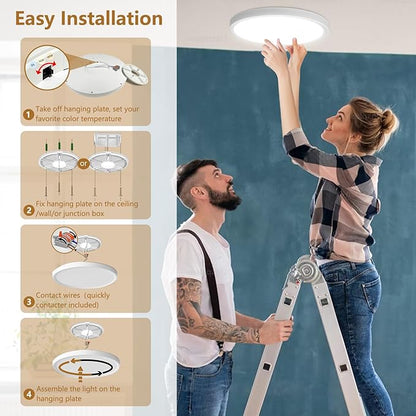 12PK 12 Inch LED Flush Mount Ceiling Light, 24W, 2520LM, 3000K/4000K/6000K CCT Selectable, 0.9inch Super Slim LED Ceiling Fixture, Low Profile Round Flat Panel Light for Bedroom,Kitchen,Hallway(White)