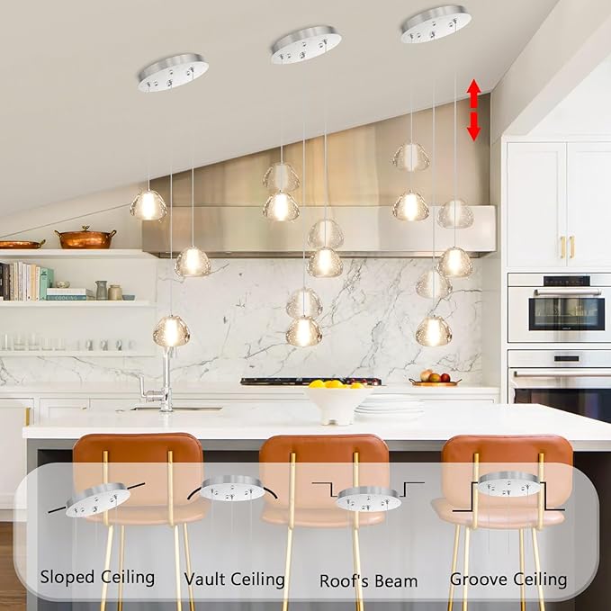 Modern Chandelier Crystal Pendant Light for Kitchen Island Dining Room Bedroom Hallway Silver