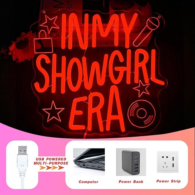 In My Showgirl Era Neon Sign - Orange LED Showgirl Wall Art, Pop Culture Party Decor & Wall Art, Funny Neon Sign for Bedroom, Man Cave Decor, USB Dimmable Gift, 12.2 * 11"