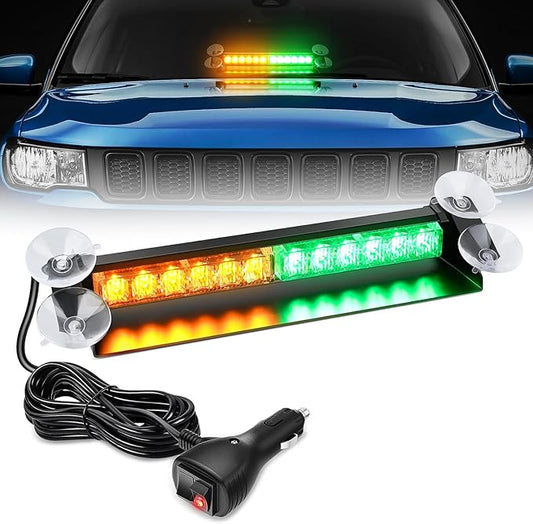 Nilight 12LED Traffic Advisor Strobe Light Bar Amber Green Emergency Warning Hazard Safety Dash Front/Rear Windshield Flashing Lights for Cars Trucks Police Firefighter Plow Construction Vehicles