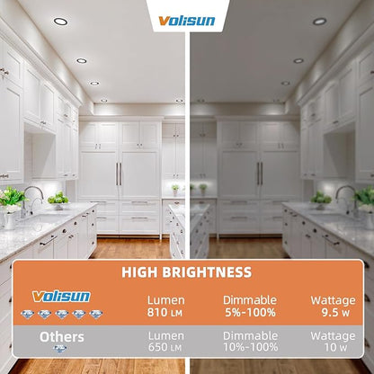 VOLISUN 24 Pack 4 inch Recessed Lighting, 5CCT LED Black Recessed Light, 2700K-5000K Selectable, Can-Killer, Dimmable Canless Wafer Downlight, LED Ceiling Light ETL Certificated