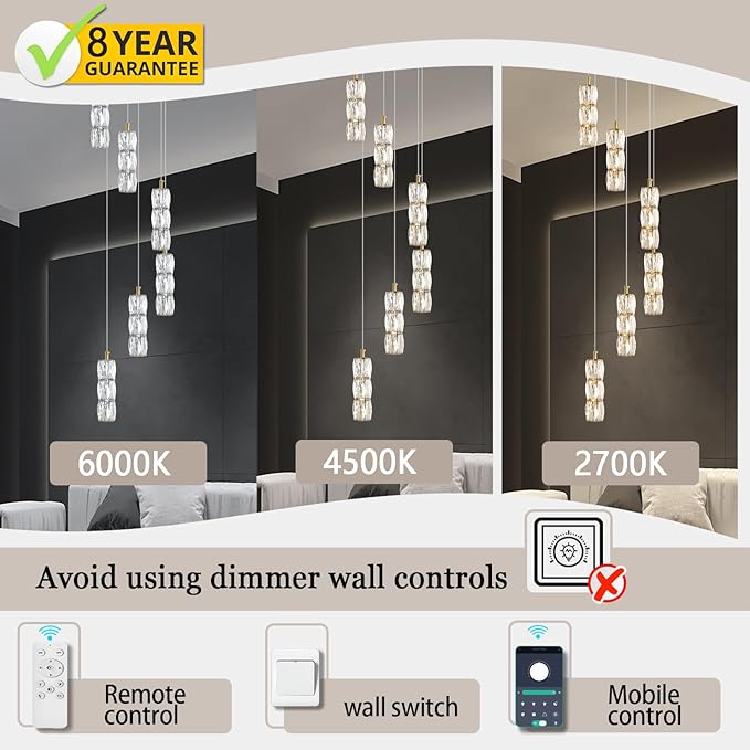ykolupty H78 Pendant Lights Kitchen Island 6-Lights Pendant Chandelier for Dining Room Hallway Stairwell,LED Dimmable 2700K-6000K (Gold Chandelier)