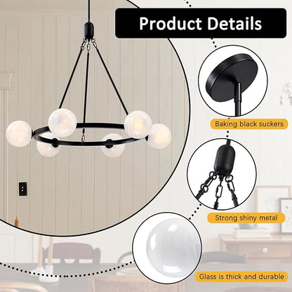 6-Light Globe Chandelier Mid Century Black Chandeliers,Modern Globe Round Pendant Light Fixture for Dining Room Over Table,Sputnik Pendant Light Fixture for Living Room Foyer Bedroom T720666CH-BK